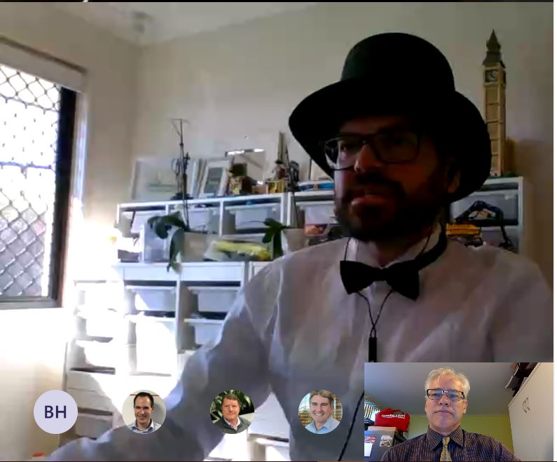 Engineering conference call with some dressups :-) Heath, Tom, Nat, Tim and Scott